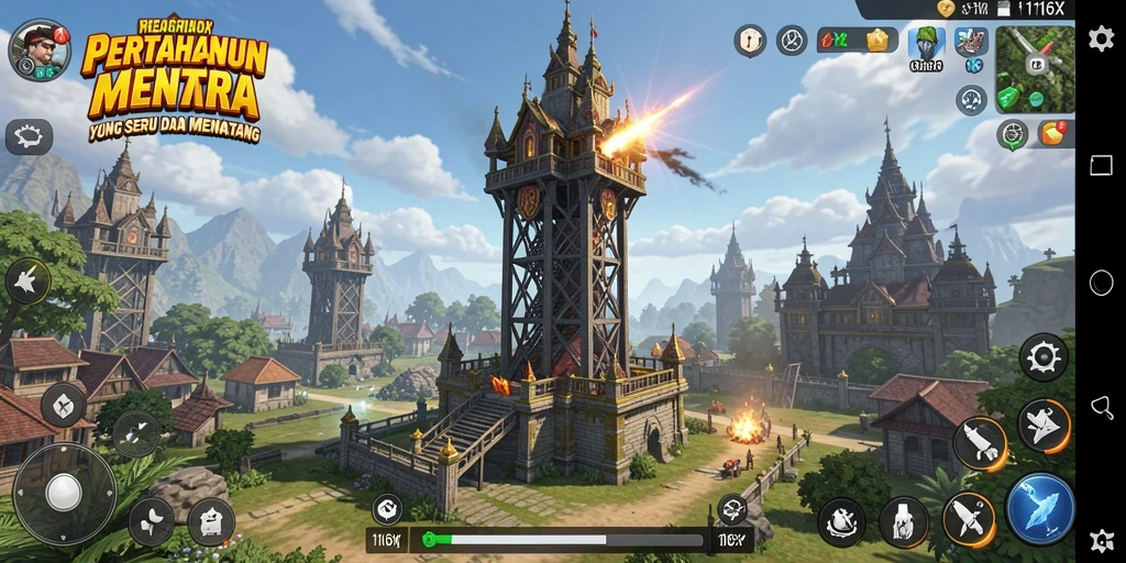 Tampilan gameplay menara pertahanan yang seru di 116X.