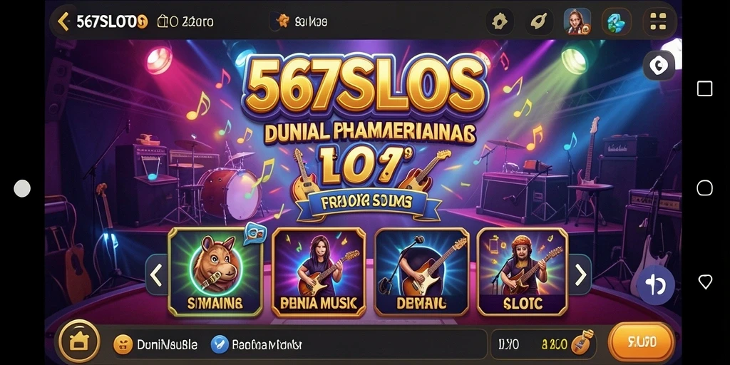 Gameplay 567SLOTS yang penuh irama dan musik menarik.