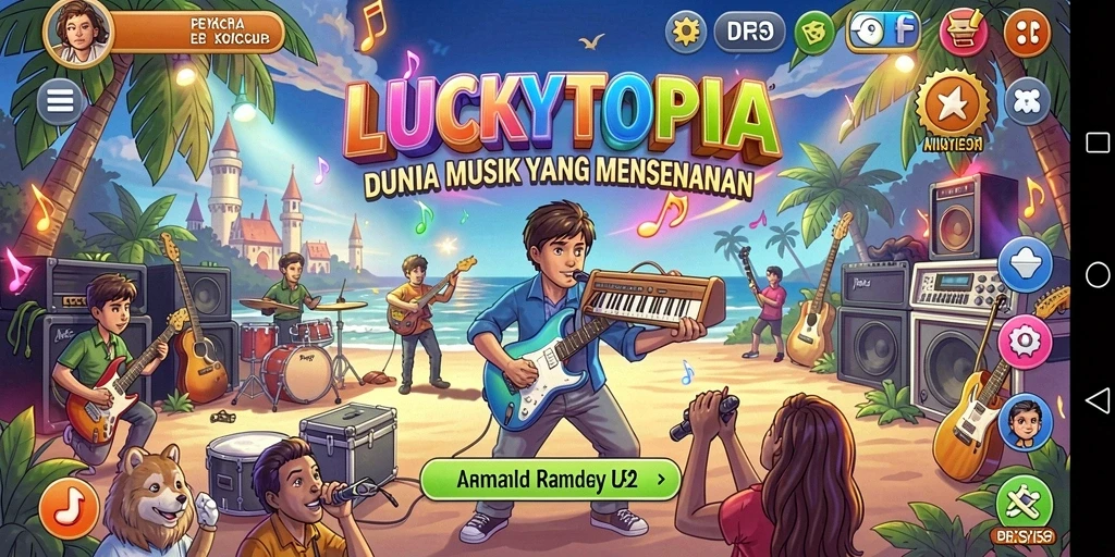 Tampilan gameplay LUCKYTOPIA yang interaktif dan menarik.