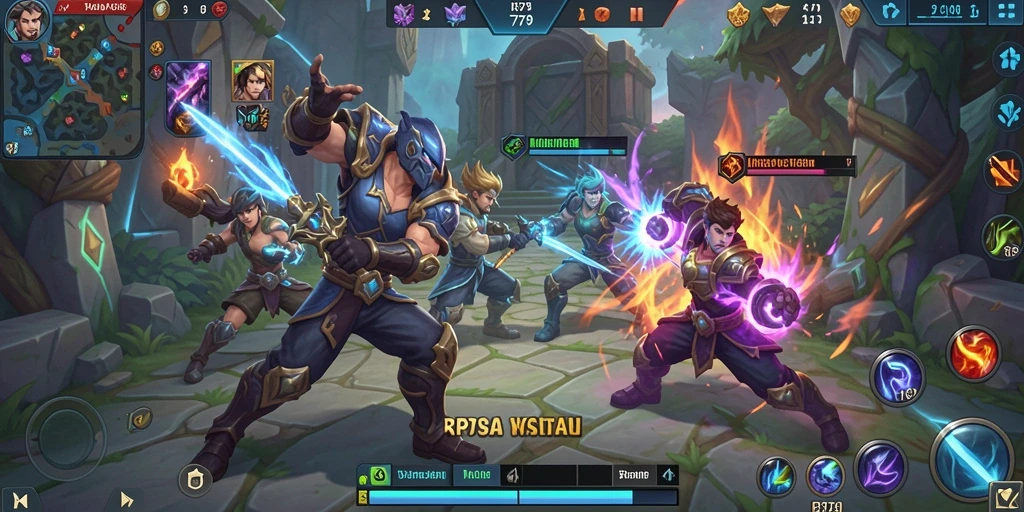 Screenshot gameplay RP79 menunjukkan aksi seru di arena MOBA.