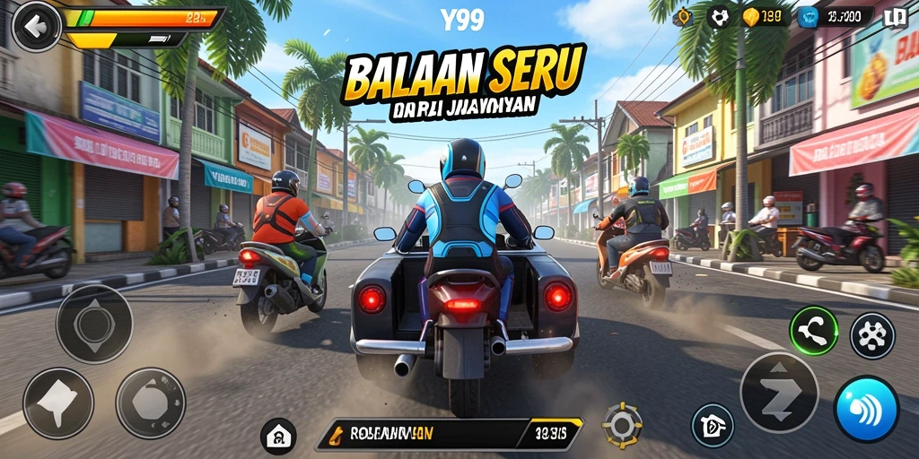 Tampilan gameplay Racing menegangkan dalam Y89 dengan mobil melaju kencang.